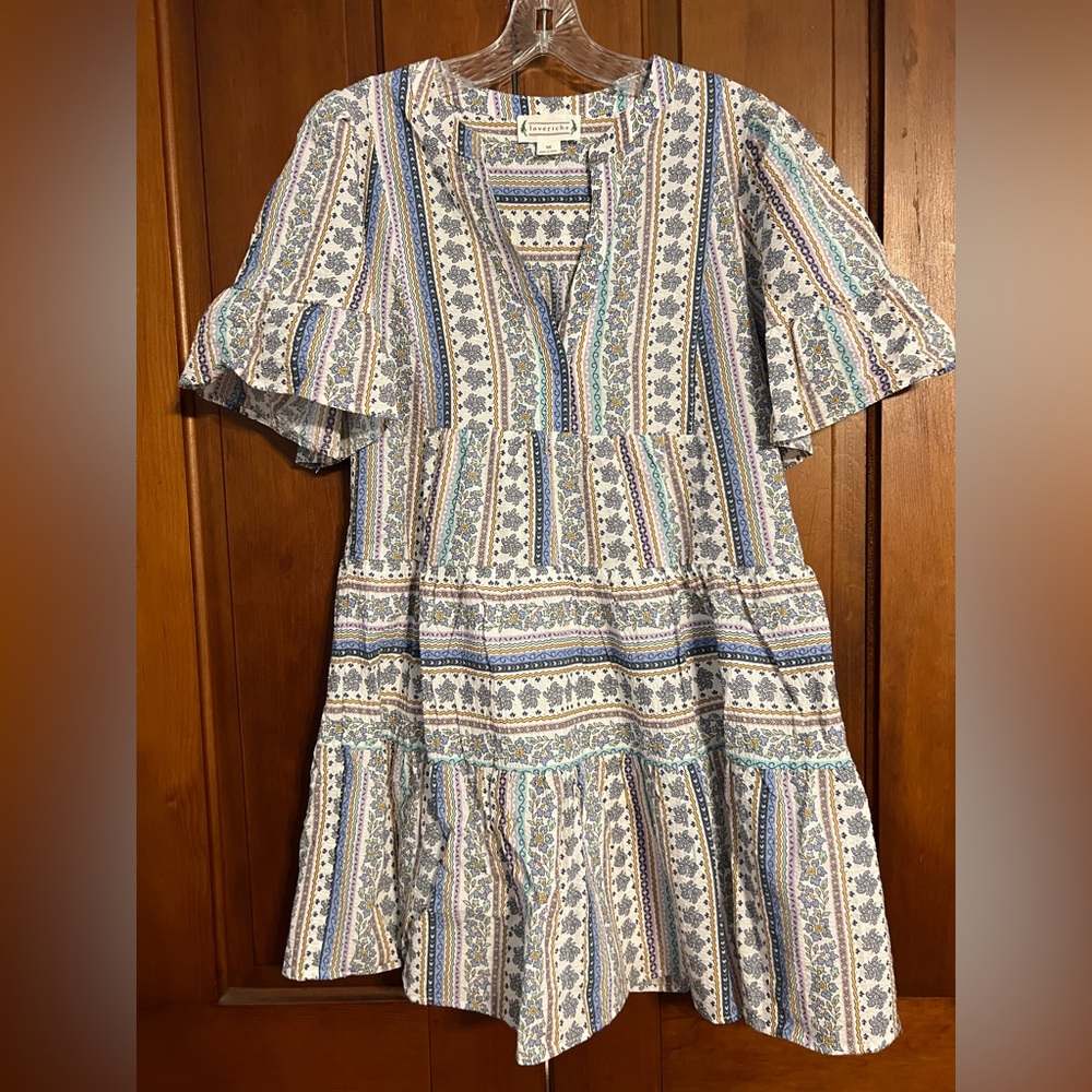 Love Riche Ruffled Floral Lined Short Prairie Babydoll Dress Women’s Size Medium
